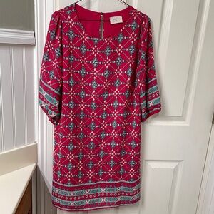 NWOT Everly Fuchsia and Teal Geometric Long Sleeve Dress